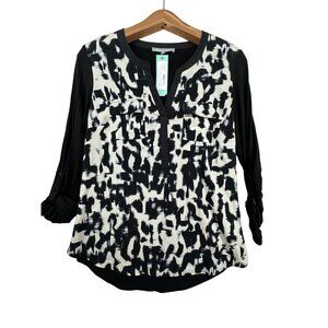 Daniel Rainn Womens Top Sz S Black White Gunther Abstract Mixed Media NEW w/Tags